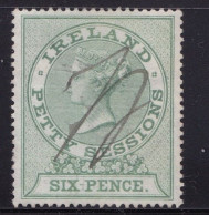 Ireland Petty Sessions 6d Green  (perf 14 ) Watermark Anchor  , Barefoot 7b , Good Condition - Usati