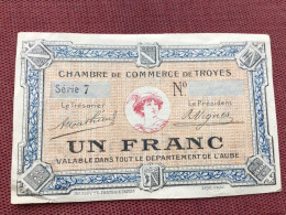 TROYES Billet De 1 Franc Sans Numéro RARE - Chambre De Commerce