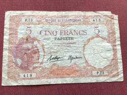 INDOCHINE Billet De 5 Francs PAPEETE - Indochina