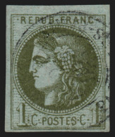 N°39Ac, Cérès Bordeaux, 1c Olive Report 1, 2ème état, Signé A.BRUN - TB - 1870 Bordeaux Printing