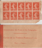 1906 - COUVERTURE De CARNET SEMEUSE + 10 TIMBRES DEFECTUEUX - RARE MAIS ETAT ... - Anciens : 1906-1965