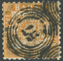 BADEN 22b O, 1862, 30 Kr. Dunkelgelblichorange, Nummernstempel 57, Eckbüge, Feinst, Gepr. U.a. Bühler, Mi. (3000.-) - Gebraucht