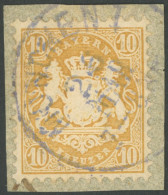 BAYERN 29Xb BrfStk, 1873, 10 Kr. Dunkelgelb, Wz. Enge Rauten, Bläulicher K1 MÜNCHEN, Kabinettbriefstück, Gepr. U.a. Pfen - Oblitérés