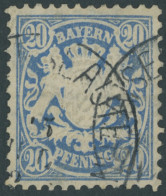 BAYERN 40b O, 1876, 20 Pf. Preußischblau, Pracht, Mi. 250.- - Usati