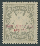 BAYERN P 11A , 1888, 5 Pf. Gelbgrau Kleine Zähnungslöcher, Mehrere Falzreste, Pracht, Gepr. Dr. Helbig, Mi. 160.- - Nuovi