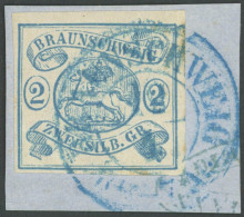 BRAUNSCHWEIG 2 BrfStk, 1852, 2 Sgr. Lebhaftpreußischblau, Blauer K2 BRAUNSCHWEIG, Prachtbriefstück, Gepr. Pfenninger, Mi - Brunswick