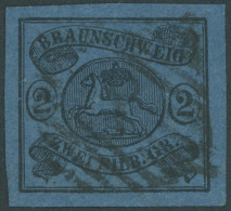 BRAUNSCHWEIG 7a O, 1853, 2 Sgr. Schwarz Auf Blau, Allseits Riesenrandig, Pracht, Mi. (80.-) - Brunswick