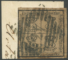 BRAUNSCHWEIG 9b BrfStk, 1857, 4/4 Ggr. Schwarz Auf Gelbbraun, Nummernstempel 47 Auf Briefstück, Links Berührt Sonst Prac - Braunschweig