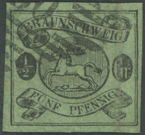 BRAUNSCHWEIG 10Ax O, 1863, 1/2 Gr. Schwarz Auf Lebhaftgraugrün, Nummernstempel 30 (Langelsheim), Feinst (leichte Mängel) - Braunschweig