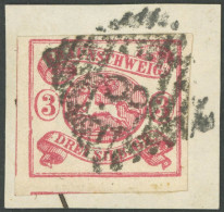 BRAUNSCHWEIG 12Ab BrfStk, 1862, 3 Sgr. Karmin, Nummernstempel 8, Breitrandiges Kabinettbriefstück, Gepr. Pfenninger, Mi. - Braunschweig