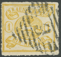 BRAUNSCHWEIG 14B O, 1864, 1 Sgr. Gelbocker, Durchstochen 12, Feinst (kleine Mängel), Gepr. Pfenninger Und Kurzbefund Lan - Braunschweig