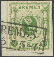 BREMEN 4b BrfStk, 1861, 5 Sgr. Moosgrün, Allseits Breitrandig, Kabinettbriefstück, Gepr. Pfenninger, Mi. (380.-) - Brême