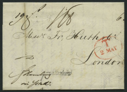 HAMBURG - GRENZÜBERGANGSSTEMPEL 1843, T 2 MAY, In Rot Auf Brief Von Götheborg Nach London, Diverse Durchgangs- Und Neben - Prefilatelia