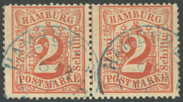 HAMBURG 13 Paar O, 1864, 2 S. Orangerot Im Waagerechten Paar, Blauer K2, Linke Marke Kleiner Knitter Sonst Pracht, Kurzb - Hambourg