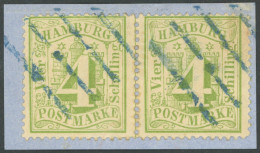 HAMBURG 16a Paar BrfStk, 1864, 4 S. Gelbgrün Im Waagerechten Paar, Rechte Marke Kleiner Fleck Sonst Prachtbriefstück, Ku - Hamburg (Amburgo)