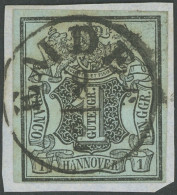 HANNOVER 1 BrfStk, 1850, 1 Ggr. Schwarz Auf Graublau, Zentrischer L1 EMDEN, Prachtbriefstück - Hannover