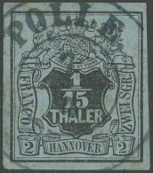 HANNOVER 4 O, 1851, 1/15 Th. Schwarz Auf Graublau, Zentrischer Blauer K2 POLLE, Pracht, Mi. (100.-) - Hannover