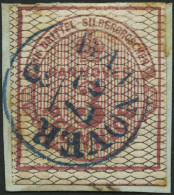 HANNOVER 8a BrfStk, 1856, 3 Pf. Karmin, Schwarz Genetzt, Blauer K1 HANNOVER, Minimal Leimfleckig Sonst Prachtbriefstück, - Hannover