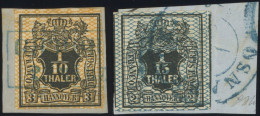 HANNOVER 11/2 BrfStk, 1856, 1/15 Th. Schwarz/grauultramarin Und 1/10 Th. Schwarz/gelb, 2 Prachtbriefstücke, (Mi. 150.-) - Hannover