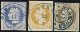 HANNOVER 15/6,19a O, 1859/61, 2 Gr. Blau, 3 Gr. Orange Und 3 Gr. Braun, 3 Prachtwerte, Mi. 205.- - Hannover