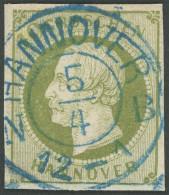 HANNOVER 18 O, 1861, 10 Gr. Dunkelgrünlicholiv, Zentrischer Blauer K2 HANNOVER N B, Repariert Wie Pracht, Gepr. Bühler,  - Hannover