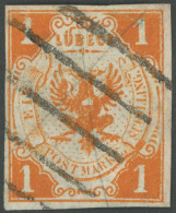 LÜBECK 1 O, 1859, 1/2 S. Dunkelviolettgrau, Rechter Rand Ergänzt, Repariert Wie Pracht, Mi. (2500.-) - Lubeck