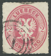 LÜBECK 10 O, 1863, 2 S. Karmin, 3 Ring Stempel L, üblicher Durchstich, Pracht, Gepr. Bühler - Lübeck