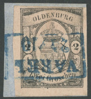 OLDENBURG 7 BrfStk, 1859, 2 Gr. Schwarz Auf Mattrötlichkarmin, Voll-überrandig, Blauer R2 VAREL, Leichte Bugspur Sonst P - Oldenbourg