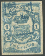 OLDENBURG 12b O, 1861, 1 Gr. Trübblau, Etwas Bügig Sonst Vollrandig Pracht, Kurzbefund Stegmüller, Mi. 320.- - Oldenbourg