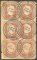 PREUSSEN 1 BrfStk, 1850, 1/2 Sgr. Rotorange Im Senkrechten Sechserblock, Allseits Voll-überrandig, Nummernstempel 422 (F - Other & Unclassified