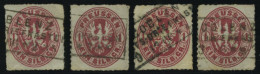 PREUSSEN 16 O, COBLENZ BHFS.BRIEFKASTEN, R3 Auf 1 Sgr. Rosa, 4 Teilabschläge, Feinst/Pracht - Other & Unclassified