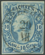 SACHSEN 13a O, 1856, 10 Ngr. Milchblau, Zentrischer K2 DRESDEN, Minimale Knitterspuren Sonst Pracht, Gepr. Pröschold, Mi - Sachsen