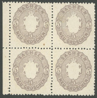 SACHSEN 19da VB , 1867, 5 Ngr. Bräunlichlila Im Postfrischen Randviererblock, Linke Obere Marke Stockpunkt Sonst Pracht, - Sachsen