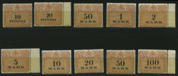 SACHSEN , 1910, 10 Pf. - 100 Mk. Stempelmarken, Wz. Treppen, 10 Werte Postfrisch, Pracht - Sachsen