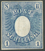 SCHLESWIG-HOLSTEIN 1c , 1850, 1 S. Dunkelblau, Ohne Gummi, Feinst, Kurzbefund C.A.M., Mi. 450.- - Schleswig-Holstein