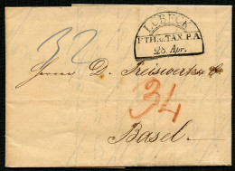 THURN Und TAXIS 1843, Halbkreisstempel LÜBECK F.TH. U. TAX. P.A., Roter Taxvermerk 34 Und Blauer Taxvermerk 32, Roter An - Prefilatelia
