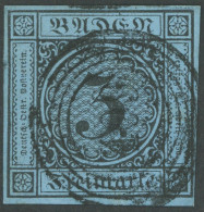 THURN Und TAXIS 8 O, 1852, 3 Kr. Schwarz Auf Blau, Nummernstempel 109, Allseits Breitrandig, Pracht - Altri & Non Classificati