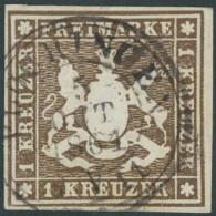 WÜRTTEMBERG 11a O, 1859, 1 Kr. Braun, Kabinett, Mi. 100.- - Otros & Sin Clasificación