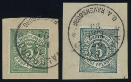 WÜRTTEMBERG 56a,b BrfStk, 1890, 5 Pf., Beide Farben, Mit Seltenem Stempel WALDBURG, 2 Prachtbriefstücke - Andere & Zonder Classificatie