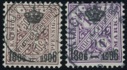 WÜRTTEMBERG 225/6 O, 1906, 25 Pf. Und 1 M. 100 Jahre Königreich, 2 Prachtwerte, Mi. 175.- - Andere & Zonder Classificatie