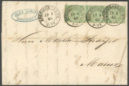 NDP 2 BRIEF, 1869, 1/3 Gr. Gelblichgrün Im Senkrechten Dreierstreifen Mit K2 KOENIGSBERG PR. Auf Prachtbrief Nach Mainz - Autres & Non Classés
