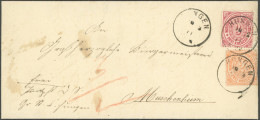 NDP 20/1 BRIEF, 1870, 2 Kr. Orange Und 3 Kr. Karmin, Gezähnt, Auf Portopflichtiger Dienstsache Von HUNGEN Nach Muschenhe - Briefe U. Dokumente