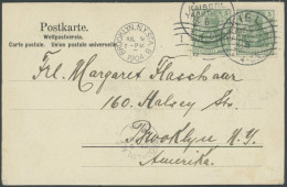 SST Bis 1918 04 BRIEF, KIEL KAISERL. YACHTCLUB, 28.6.1904, Auf Ansichtskarte Nach New York Mit Waagerechtem Paar 5 Pf. G - Covers & Documents