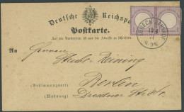 Dt. Reich 1 Paar BRIEF, 1874, 1/4 Gr. Grauviolett Im Waagerechten Paar Auf Postkarte, K1 LÜBECK BAHNHOF, Rechte Marke Re - Brieven En Documenten