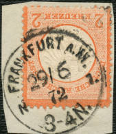 Dt. Reich 8 BrfStk, 1872, 2 Kr. Ziegelrot, K1 FRANKFURT N 1, Prachtbriefstück, Fotobefund Brugger, Mi. 400.- - Usati