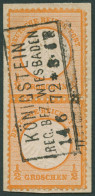 Dt. Reich 14 Paar BrfStk, 1872, 1/2 Gr. Orange Im Senkrechten Paar, R3 KÖNIGSTEIN REG. BEZ. WIESBADEN, Normale Zähnung,  - Gebraucht