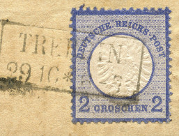 Dt. Reich 20 PräF II BrfStk, 1872, 2 Gr. Ultramarin, Mit Prägefehler II (senkrecht Ausgefallene Prägung Links), Feld 143 - Usados