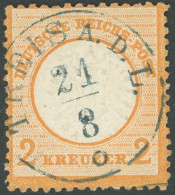 Dt. Reich 24 O, 1872, 2 Kr. Orange Mit Seltenem Zentrischen Blauschwarzen TuT-Stempel TREISA A.D.L., Farbfrisches Kabine - Otros & Sin Clasificación