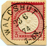 Dt. Reich 25 BrfStk, 1872, 3 Kr. Rotkarmin, Auf Briefstück Und Klarem K1 WALDSHUT, Kreisförmiger Prägeausfall Um Den Obe - Usati