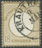 Dt. Reich 28 O, 1872, 18 Kr. Schwärzlichocker, Badischer K2 KRAUTHEIM, Aufspaltung In Der Linken Oberen Ecke Sonst Prach - Autres & Non Classés